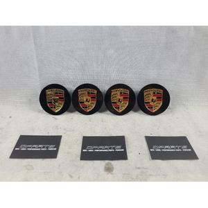 Porsche 911 Cayenne Carrera Boxster Wheel Centre Cap Black With Coloured Crest Set 76mm